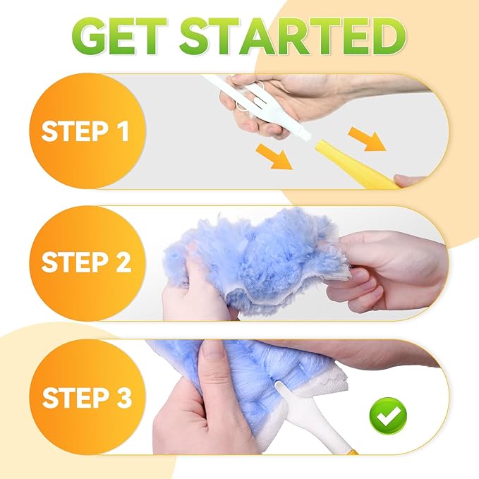 50 Pack 360° Dusters Refills Compatible with Swiffer Duster Handles Models Heavy Duty Double Sided Duster Refills with 1 Pack Extendable Longe Handle &amp 1 Short Handle