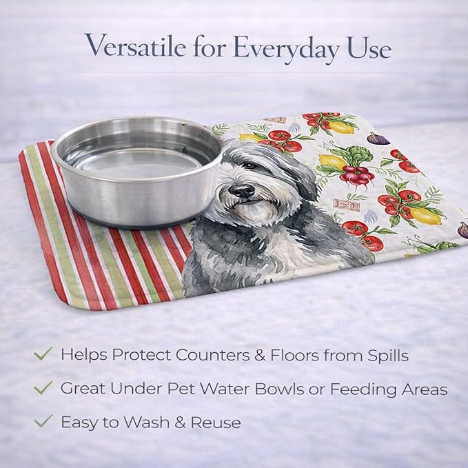Caroline's Treasures Gray and White Old English Sheepdog Vegetables Dish Drying Mat Absorbent Dish Drying Mat Pad for Kitchen Counter Dish Drainer Mat for Countertop 14 x 21 Multicolor