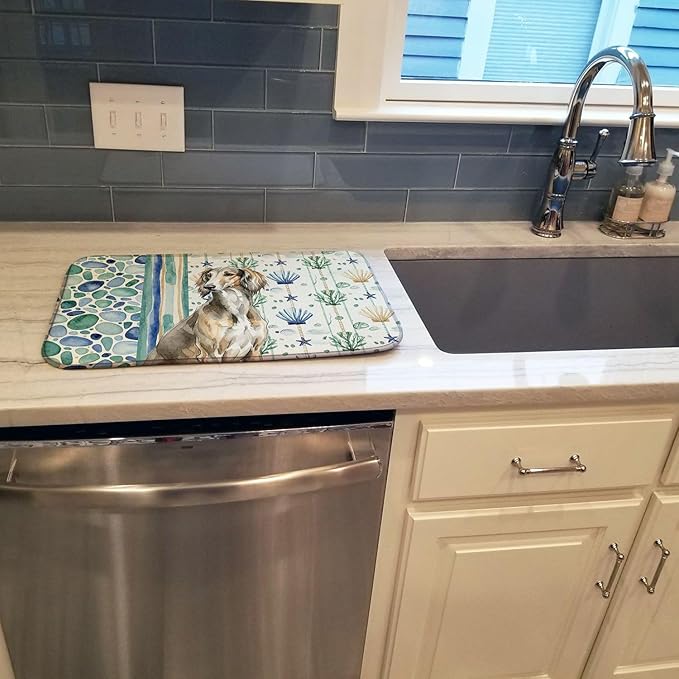 Caroline's Treasures Grizzle Saluki Coastal Sea Glass Dish Drying Mat Absorbent Dish Drying Mat Pad for Kitchen Counter Dish Drainer Mat for Countertop 14 x 21 Multicolor