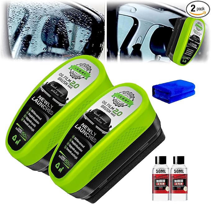 Windshield Cleaner Windshield Cleaner Glass Cleaner with Anti-Rain &amp Anti-Fog CoatingOil Film Brush for Car Windows &amp Glass Perfect Visibility at All Times (2 Green)