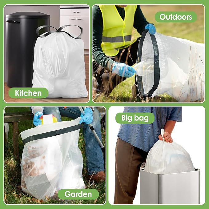 21 Gallon 120 Counts Strong Drawstring Trash Bags Garbage Bags by Teivio Bathroom Trash Can Bin Liners Plastic Bags for home office kitchen White