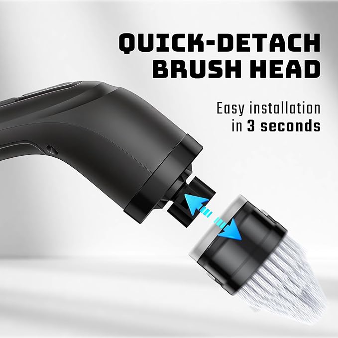 Shower Scrubber with Long Handle - Bathroom Power Electric Spin Scrubber for Cleaning Bathtub with 7 Brush Heads - Cordless IPX7 Waterproof Automatic for Grout Tile Tub Toilet Car