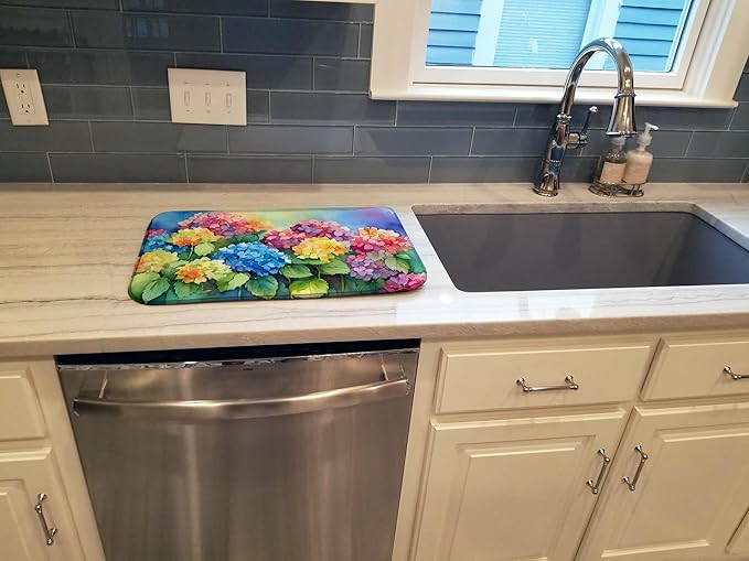 Caroline's Treasures DAC1574DDM Hydrangeas in Watercolor Dish Drying Mat Absorbent Dish Drying Mat Pad for Kitchen Counter Dish Drainer Mat for Countertop 14 x 21 Multicolor