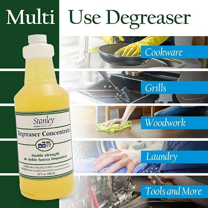 Stanley Degreaser Concentrate with Stainless Steel Scrubbers – Heavy Duty Cleaner for Grease Grime Pots Pans &amp Kitchen Surfaces (with Sponges)
