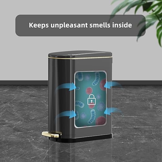 2.6 Gallon Slim Bathroom Trash Can with Soft-Close Foot Pedal 10L Stainless Steel Garbage Can with Removable Liner Bucket for Narrow SpacesBathroom Bedroom (Titanium Black)