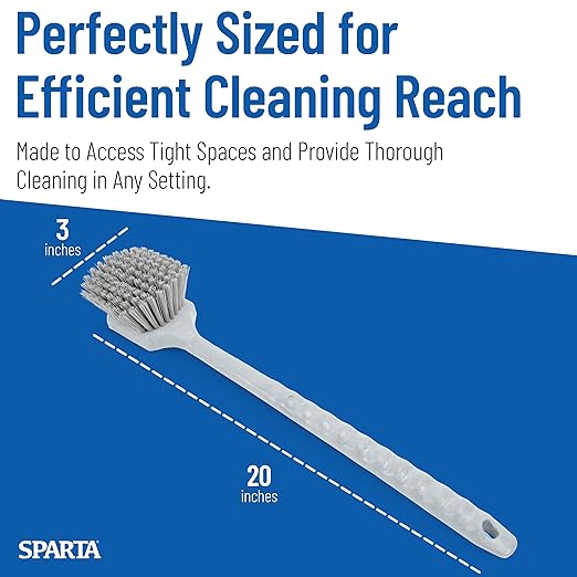 SPARTA 40501EC23 Plastic Large Scrub Brush Kitchen Brush Utility Brush With Long Handle For Cleaning 20 Inches Gray (Pack of 6)
