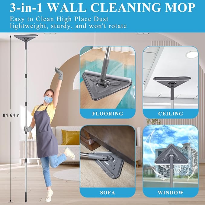Microfiber Duster Kit 27pcs with 30 to 100 Inches Extension Pole and Wall Cleaner Mop Washable and Bendable Feather Duster for Cleaning Ceiling Fans High Ceilings Cobwebs Blinds Grey