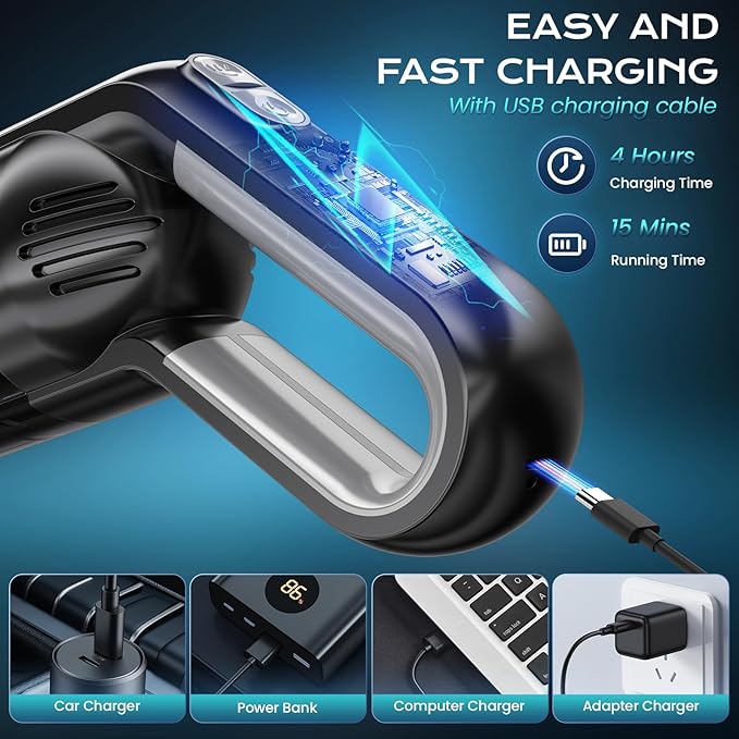 Handheld Vacuum Cordless Portable Car Vacuum with LED LightRechargeable Small Vacuum Cleaner with Powerful SuctionLightweight Vacuum Cleaner for Car Home Office Pet HairBlack