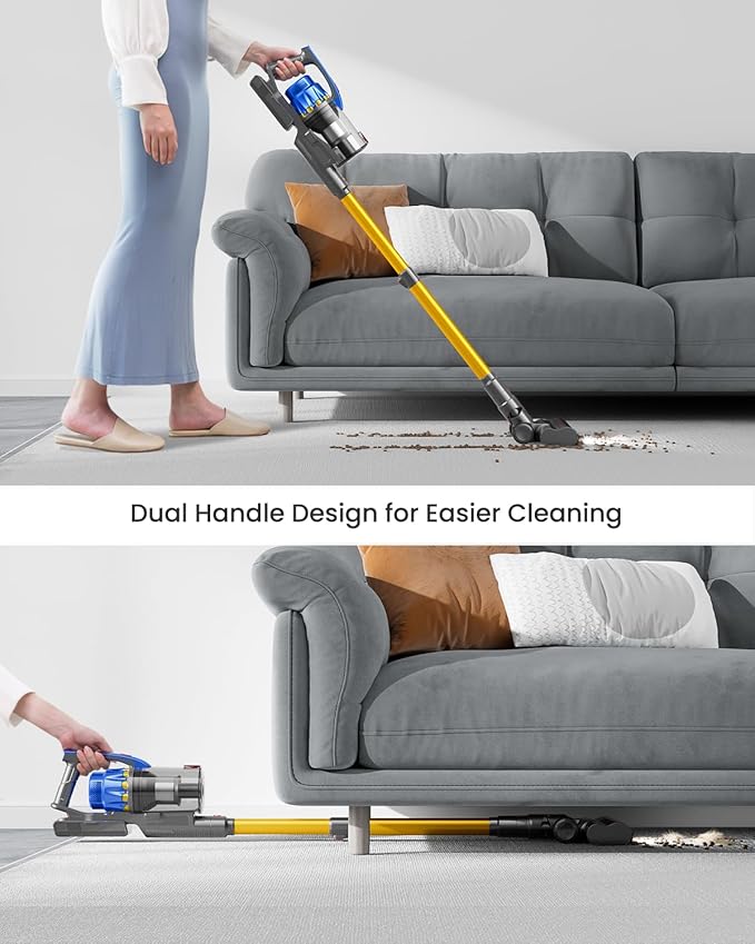 Cordless Vacuum Cleaner 650W 55KPA 70Mins Vacuum Cleaners for Home Self-Standing Stick Vacuum with Removable Battery Wall Mount Charging Anti-Tangle Roller Brush for Pet Hair Carpet All Floors