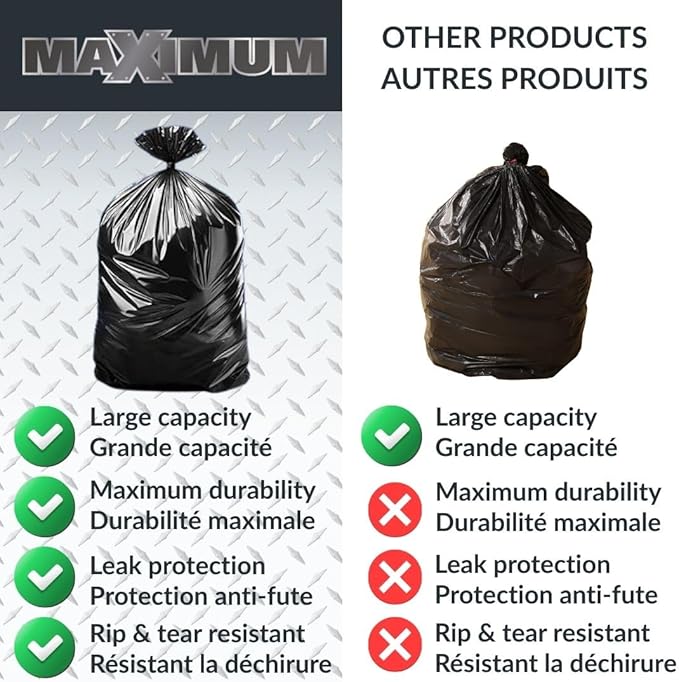 Maximum Heavy Duty Garbage Bags 42-Gallon 3 Mil Black Garbage Bags Extra Large Tear Resistant Industrial Strength 32 Counts