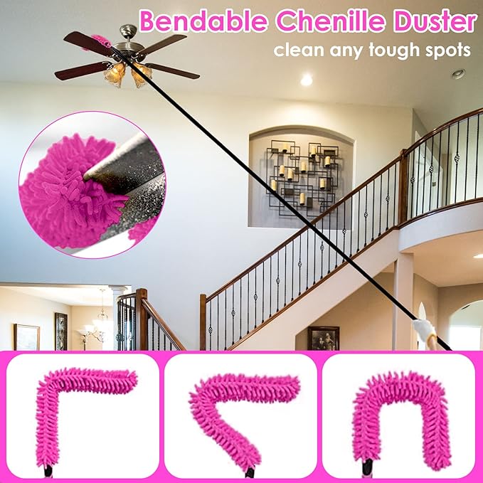 15 Foot Dusters for Cleaning Duster with Extension Pole 7-15ft Microfiber Feather Duster Used for Cleaning Ceiling Fan High Window Blinds Shutters Sofa Cobweb Duster for Home (12 PCS)