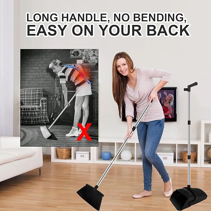 Broom and Dustpan Set Household Broom with Dustpan Combo Set 51 Long Handle Dust Pan Set for Kitchen Office Lobby Floor