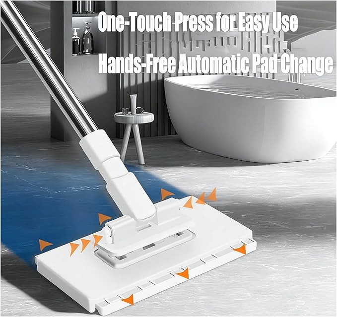 No Wash Mop Disposable Dusty Mop Lazy Mops Disposable Dust Mop with 4 Reusable Cloths Zero Touch Clip Mopping Stick Wet and Dry Click Mops for Floor Cleaning