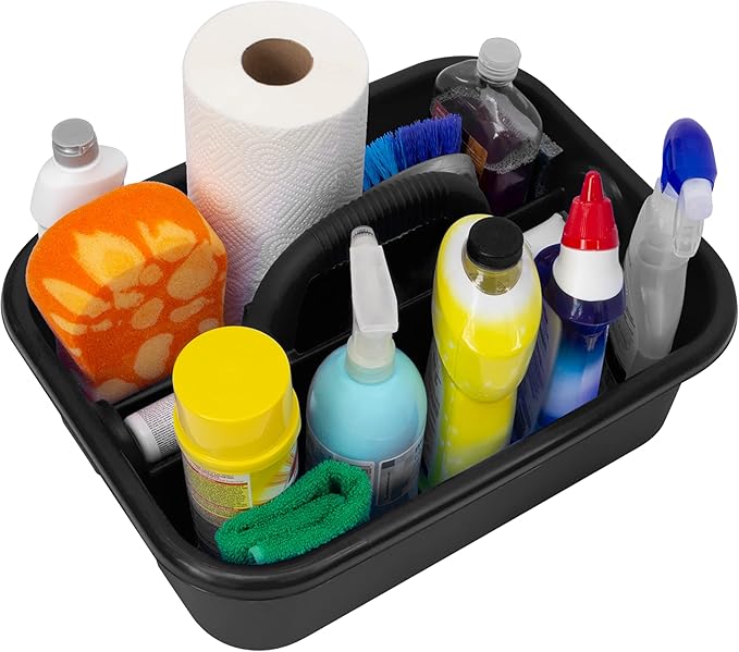 Akro-Mils 09185 Plastic Tote Tool &amp Supply Cleaning Caddy with Handle 18-3/8-Inch x 13-7/8-Inch x 9-Inch Black