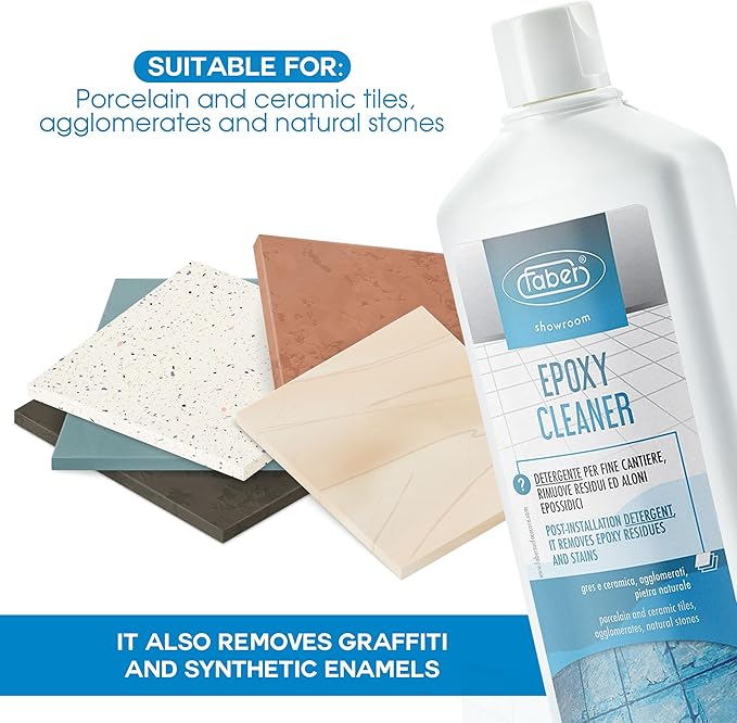 FABER Epoxy Remover – Epoxy Resin Haze Remover and Post Construction Cement Grout Cleaner to Renew Refresh &amp Restore Natural Shine of Porcelain Ceramic Tile Floor - Heavy Duty Alkaline Compound