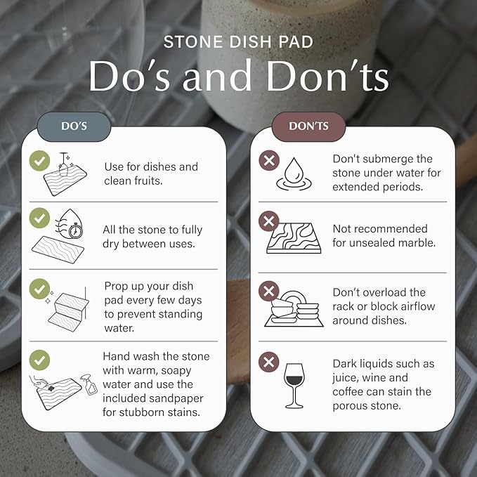 Dorai Home Dish Pad - Collapsable Stone Dish Drying Mat with Diatomaceous Earth for Quick Drying - Ultra Absorbent - Encased in Woven Silicone - Eco-Friendly Foldable - Original 19.9x15.2 Sandstone