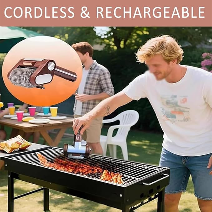Electric Grill Cleaner with Rotating Brush Head a Highly Efficient Tool for Cleaning Grills Easily Removes Burnt Food Residue.
