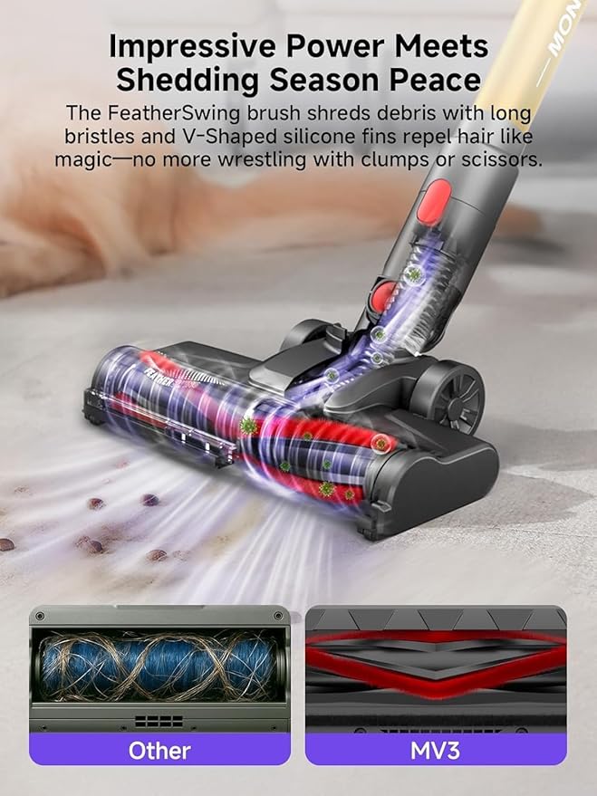 MONSGA Cordless Vacuum Cleaner 45KPa 400W Stick Vacuum for Home 50Mins Anti-Tangled Vacuum Cleaner with Charging Dock Light-Weighted Handheld Vacuum for Pet Hair/Carpet/Floor LED Touch Display