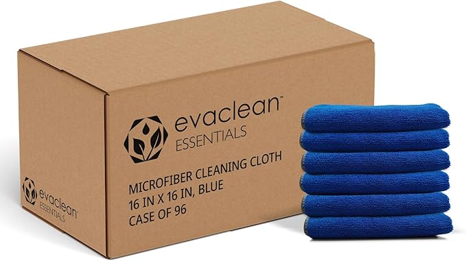 EvaClean Essentials Premium Microfiber Cleaning Cloth 16x16 - Reusable Washable Non-Scratch Microfiber Towels for Cleaning Dusting Polishing High Absorbency &amp Durability Blue 96-Pack