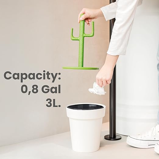 Vigar Cactus Bathroom 3 Liter Trash Bin with Lid Cactus-Shaped Handle and Removable Inner Bin Ideal Bathroom Trash Can and Kitchen Trash Can