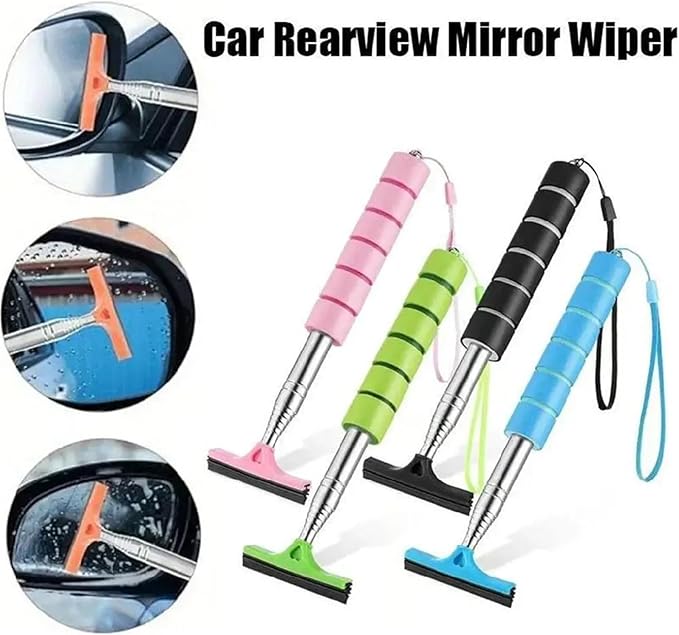 Portable Rainy Glass Window Wiper Extendable Handle Car Side Mirror Telescopic Rearview Mirror ﻿(Green)