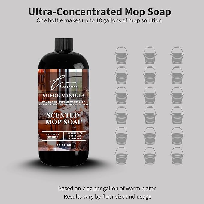 Lapew Suede Vanilla Scented Mop Soap - Luxury Floor Cleaner Concentrate for Mopping Tile Laminate Vinyl &amp Hardwood | Streak-Free Low-Foam | 36 oz
