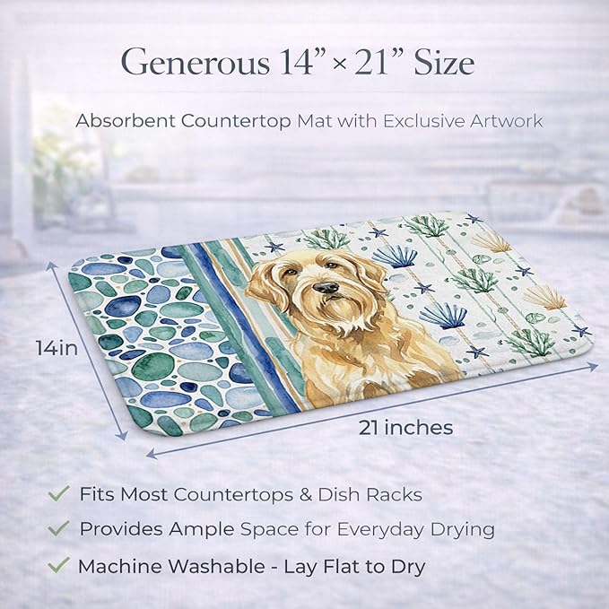 Caroline's Treasures Wheaten and Tan Otterhound Coastal Sea Glass Dish Drying Mat Absorbent Dish Drying Mat Pad for Kitchen Counter Dish Drainer Mat for Countertop 14 x 21 Multicolor