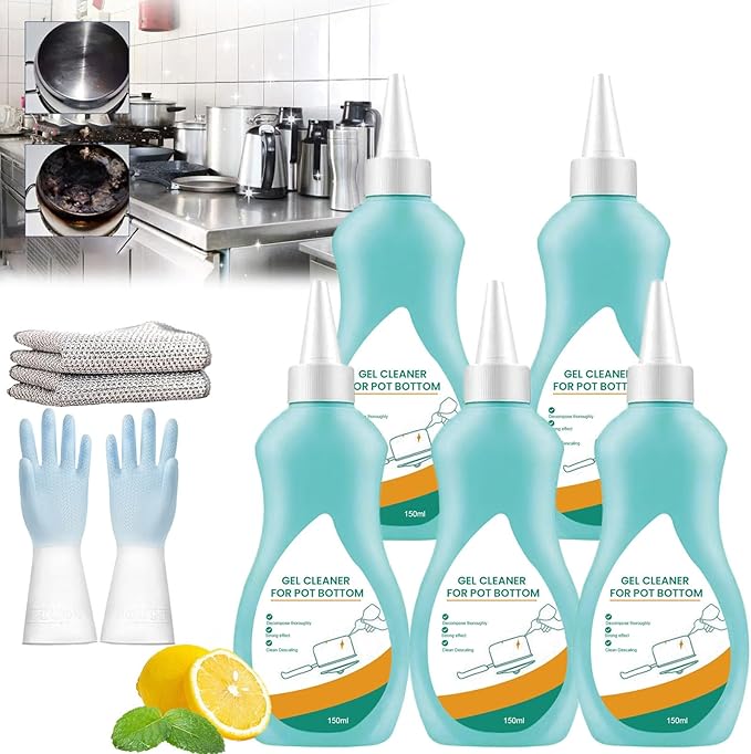 Magic Gel Cleaner for Pots and Pans Professional Gel Cleaner for Pot Bottom Black Pot Bottom Cleaning Gel Bottom of the Pot Black Scale Cleaner Gel Cleaner for Cookware Bottom (5Pcs)
