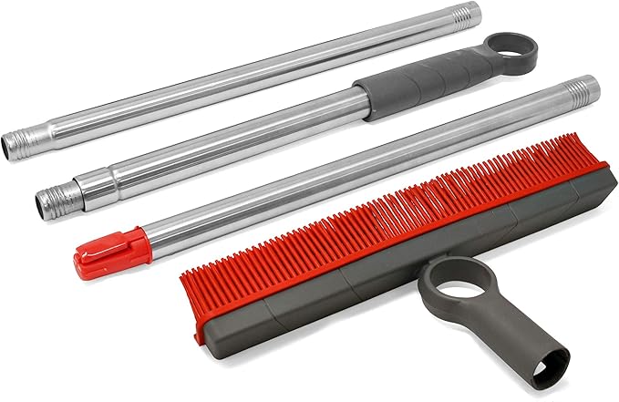 Premium Rubber Floor Brush with 11.5-Inch Squeegee &amp Stainless Steel Handle - for Carpets &amp All Surfaces - Pet Hair Fur Remover Broom - Extendable up to 56 Inches