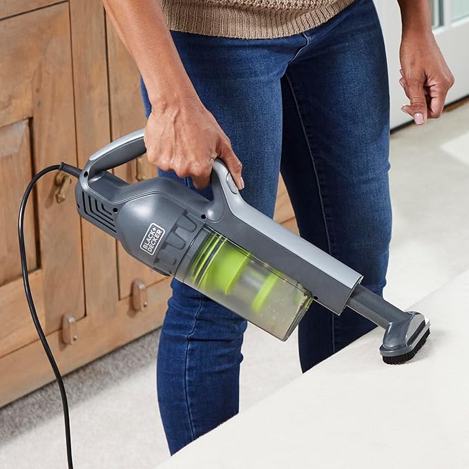 BLACK+DECKER BDXMSV009G Stick Vacuum Cleaner Brush-Bagless Corded 480-Watt Motor Power Suction 16kPa Swivel Steering Unlimited Runtime Green/Gray