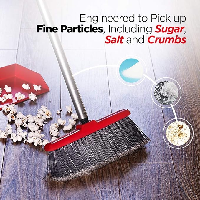 Fuller Brush Adjustable Kitchen Broom – 10 Wide Broom Head with Split-End Bristles and Steel Handle (29–52) for Sweeping Fine Dust and Crumbs – Red (Fiesta Broom Complete)