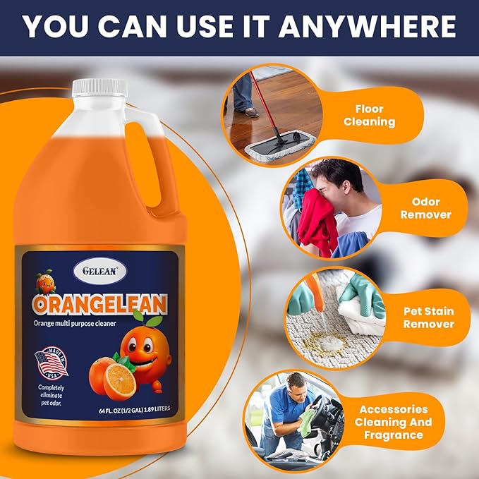 Multi Purpose Cleaner Pet Odor eliminator 64oz - Concentrate MAKES 32 GALLON - MADE IN USA- pH Neutral - Strong Floor Cleaner Odor eliminator - Stain Remover Cleaner &amp Deodorant (64 Fl Oz Orangel