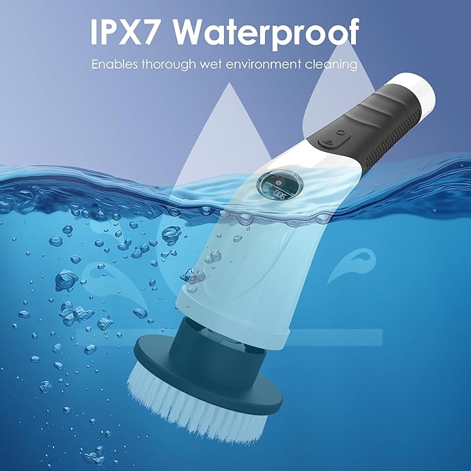 Cordless Electric Spin Scrubber IPX7 Waterproof Rechargeable Power Cleaning Brush with 4000mAh Battery 210min Runtime 7 Brush Heads 3 Adjustable Speeds for Shower Tub Tile Kitchen Floor