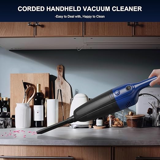 Stick Lightweight Vacuum Cleaner for Home &amp Apartment Corded Handheld vac Cleaners with Crevice Tool Perfect Household Vacuum Cleaners for Carpet pet Hair Hardwood Floor (Blue)