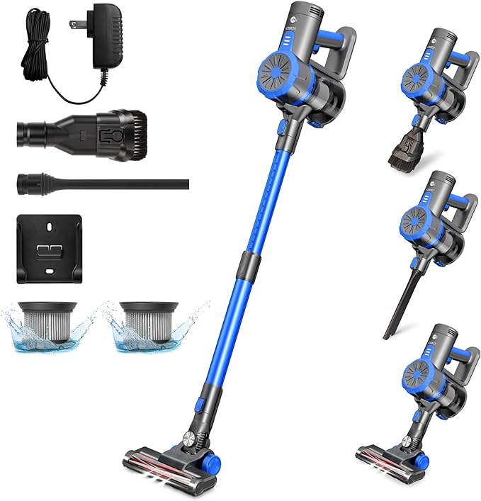 Cordless Stick Vacuum Cleaner 45 Minutes Run-Time 4 in 1 Lightweight Stick Vacuum 200W 3 Power Modes HEPA Filter for Hardwood Floors Carpet Pet Hair Car (E20 Pro)