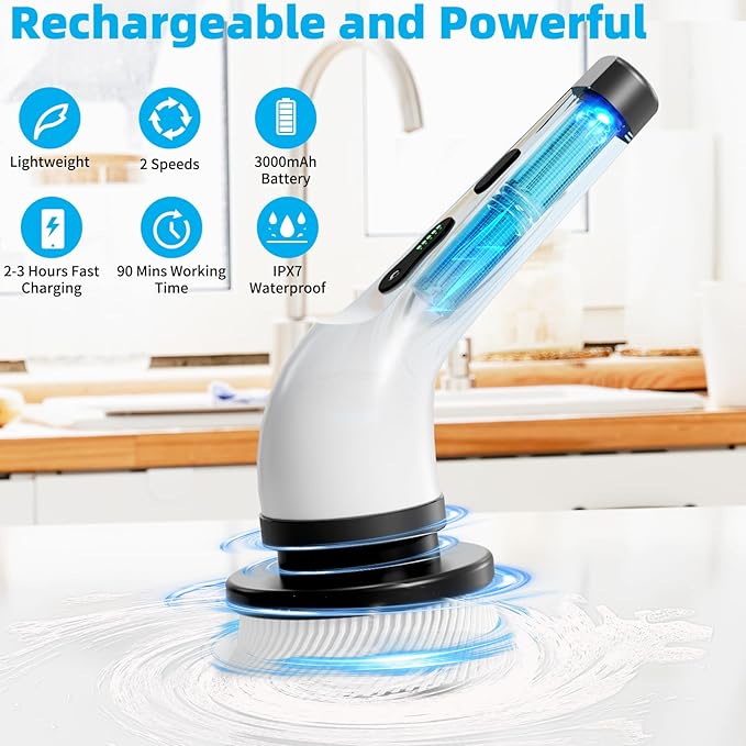 Electric Spin Scrubber Cordless Electric Scrubber for Cleaning Bathroom with Long Handle Electric Shower Scrubber Power Cleaning Brush with 9 Brush Heads for Bathtub Tile Floor Car