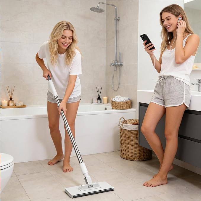 Genérico Dust Mop – Cleaning Tool with 360 Degree Rotating Head | Flat Floor Mop with 2 Reusable Pads for Tile and Laminate Floors in Home Bedroom Kitchen
