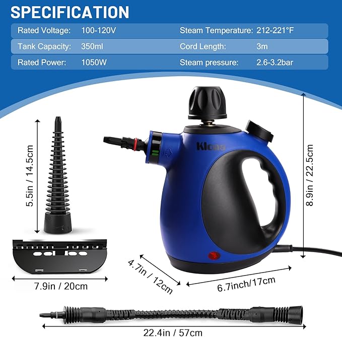 KLONA Steam Cleaner Multi-Purpose Handheld with 10 Accessories for Removing Steam Cleaner for All Dirt Upholstery Furniture Sofa Tiles FloorCar Window BathroomUpholstery.