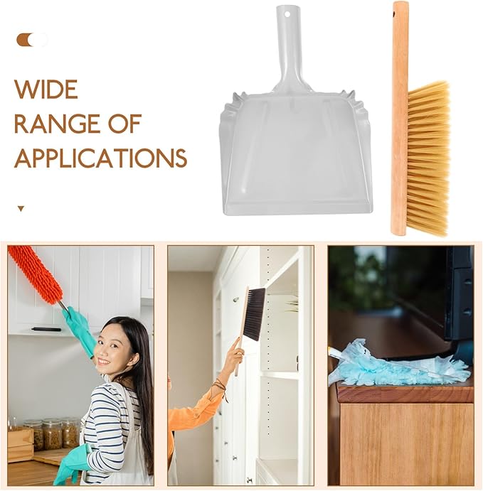 UPKOCH 1set Handheld Dust Brush with Wooden Handle Small Whisk Broom Dustpan for Bed Sofa Furniture Cleaning Compact Portable Design for Home Use