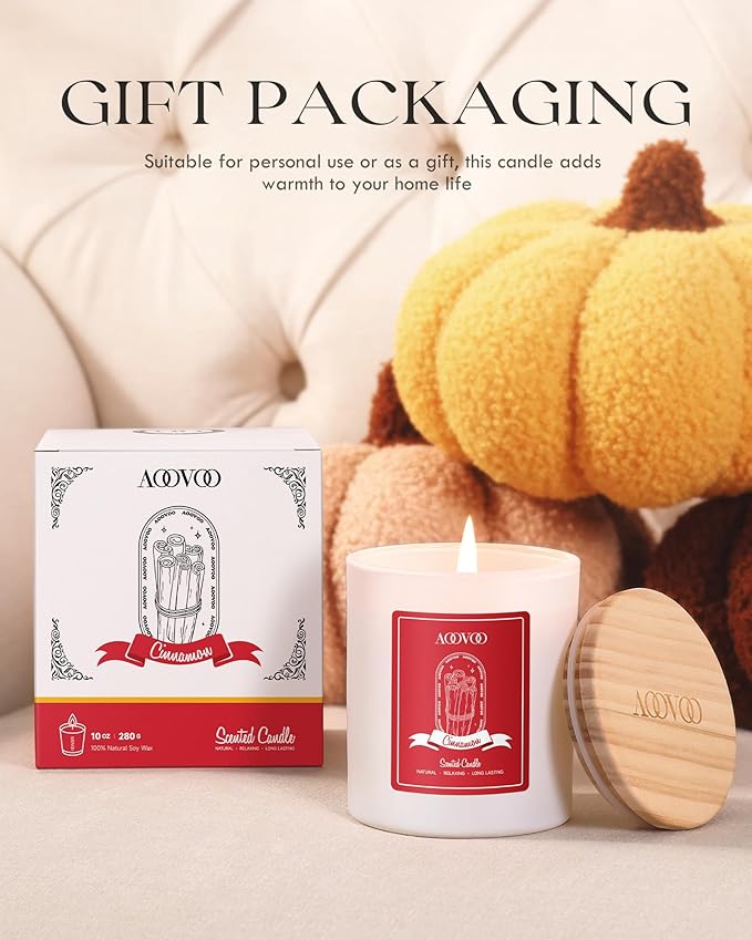 AOOVOO Cinnamon Scented Candles for Women - Aromatherapy Candle with Crystals Inside 10oz Soy Candles for Home Scented Birthday Gifts Valentines Day Candle for Women Mom