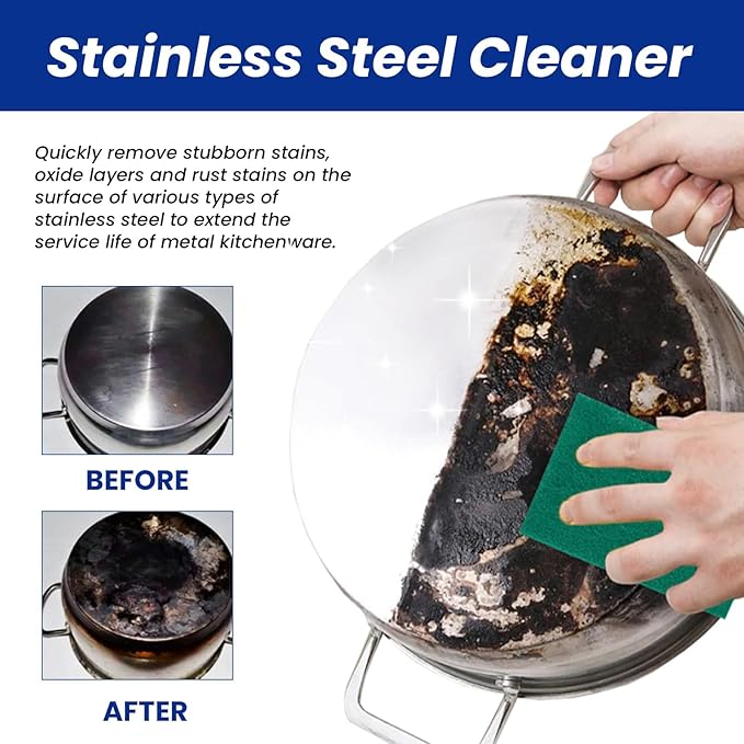 Multi-Purpose Powerful Stainless Steel Cleaner For Kitchen - Degreaser Rust Remover For Stove Hood Pots &amp Pans(2PCS)