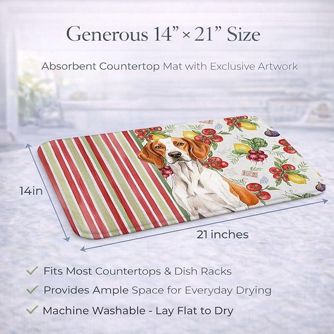 Caroline's Treasures Orange and White Pointer Vegetables Dish Drying Mat Absorbent Dish Drying Mat Pad for Kitchen Counter Dish Drainer Mat for Countertop 14 x 21 Multicolor
