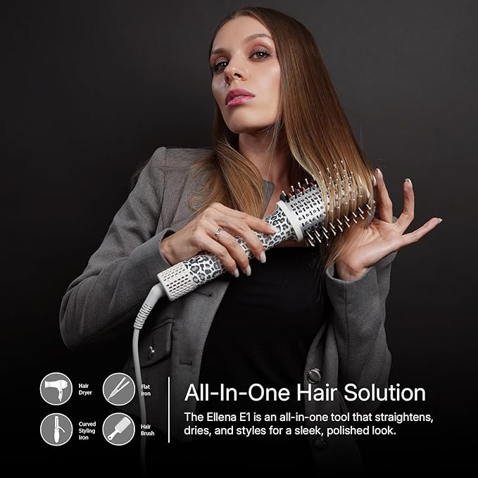 Ellena E1 Blow Dryer + Straighten Hair Brush Dual Mode Hot Air Brush with 110000RPM High Speed Brushless Motor/Oval Air Barrel/3D Teeth Heated Comb/Handheld Cored Styler Tool for All Hair Types
