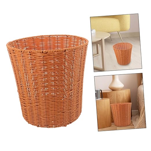 Luxshiny Woven Waste Basket Versatile Imitation Rattan Trash Can for Home Lightweight Storage for Living Room Kitchen Bathroom Economic Practical Design Multi-Functional Household Organizer