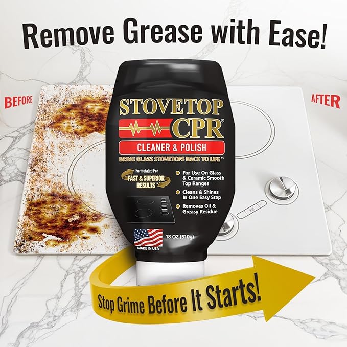 CPR Stovetop 2-in-1 Glass Stovetop Cleaner and Glass Polish(18oz)-Ceramic Top Stove Cleaner Oven Top Cooktop Electric Stove Ceramic (18 Ounce (Pack of 2))