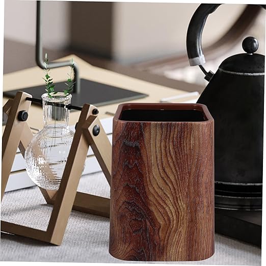 ABOOFAN Wood Grain Plastic Trash Can Spacious Double Wastebasket for Office Living Room Kitchen and Bathroom Stylish Faux Concealed Trash Bag Construction