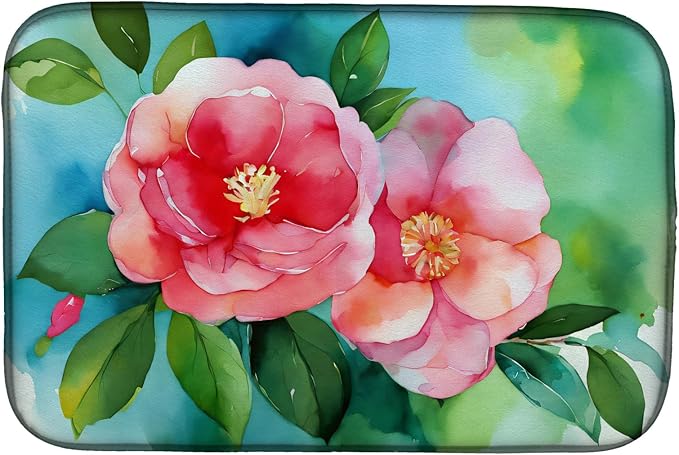 Caroline's Treasures DAC1621DDM Alabama Camellia in Watercolor Dish Drying Mat Absorbent Dish Drying Mat Pad for Kitchen Counter Dish Drainer Mat for Countertop 14 x 21 Multicolor