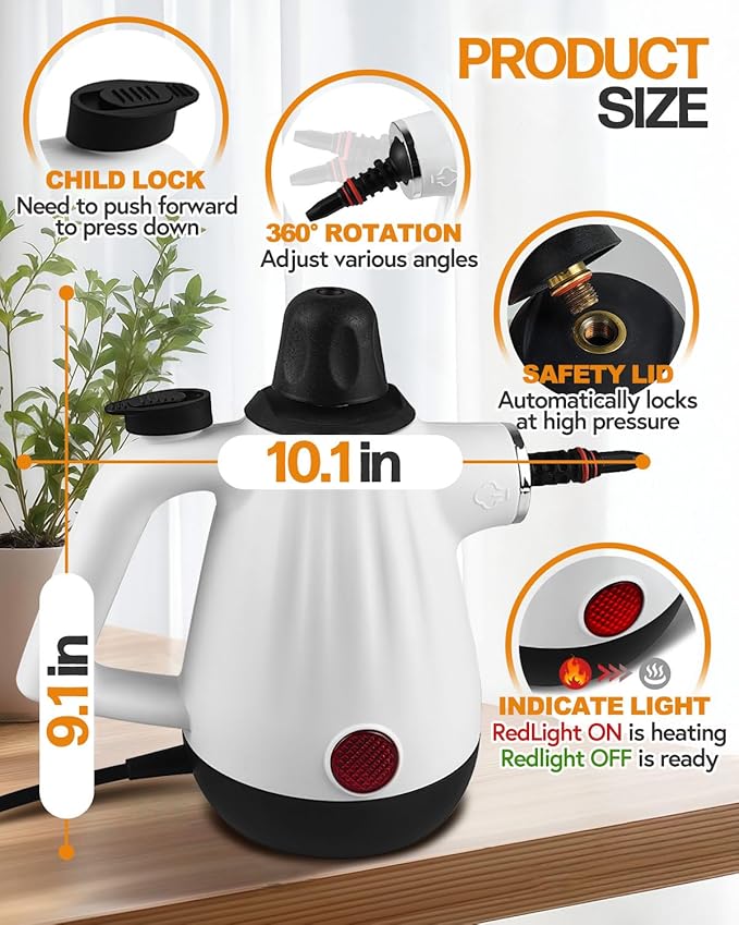 Handheld Steam Cleaner for Home Pressurized Deep Cleaning Steamer for Cleaning for All Surfaces with 9 Accessories Multipurpose Steam Cleaners for Grout Steam Cleaner Tile Kitchen Bathroom