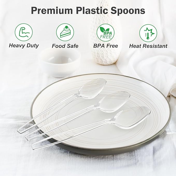 360 Count Clear Plastic Spoons Disposable BPA-Free Heat Resistant Solid and Durable Disposable Spoons Heavy Duty Bulk Premium Spoons plastic disposable for Party Supply
