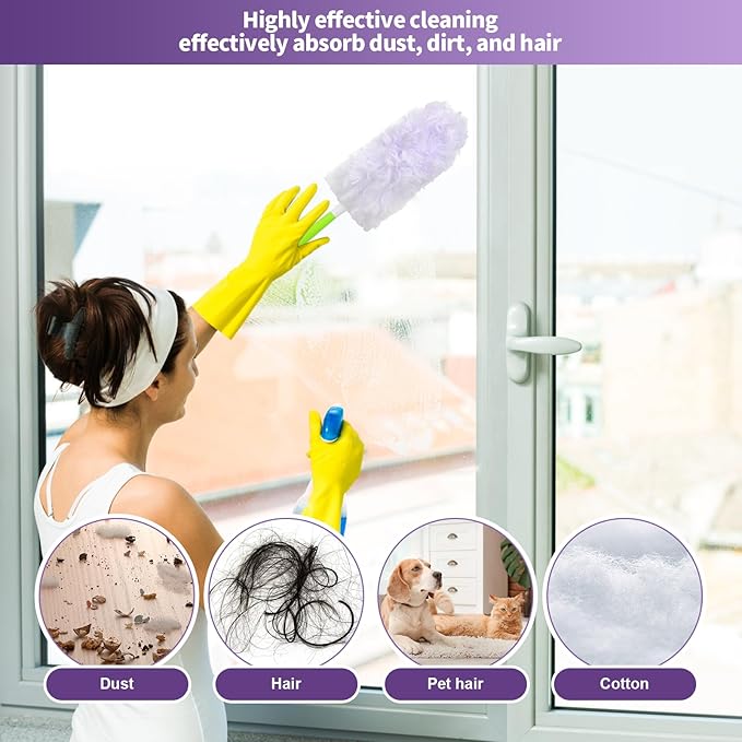 50 Count 360° Multi-Surface Feather Duster Refills Compatible with Swiffer Dusters Thickened Heavy-Duty Material Disposable Dusters Kit Includes 2 Handle for Efficient Cleaning